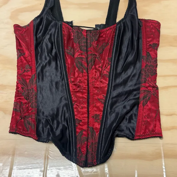 Y2K‎ Vintage Victoria’s Secret Lace Up Floral Corset Top Black Red Medium - Image 4