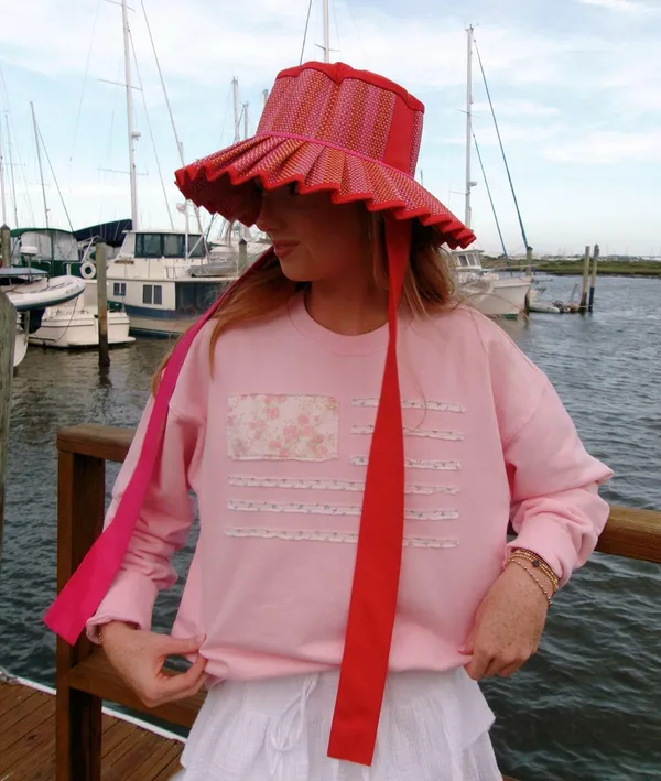 American Flag Patchwork Sweatshirt Pink - Image 2