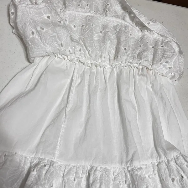 Effeny Women Cottagecore Coquette Tiered Mini Skirt S/M White Eyelet Ruffle Boho - Image 5