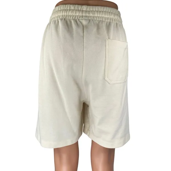 Zara Women's Cream White High Rise Elastic Waist Wide Leg Lounge Sweat Shorts L - Image 3