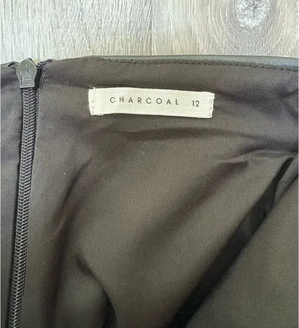 Boutique Charcoal Leather Skirt - Image 3