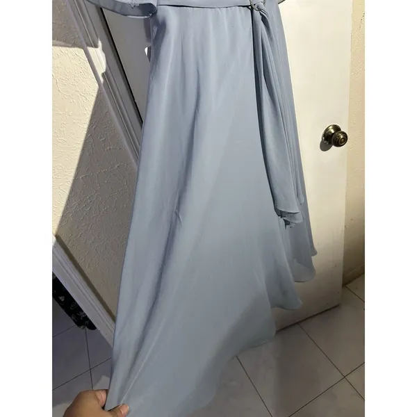 Azazie Kaleigh Dusty Blue A-Line Pleated Chiffon Floor-Length Bridesmaid Dress 4 - Image 7