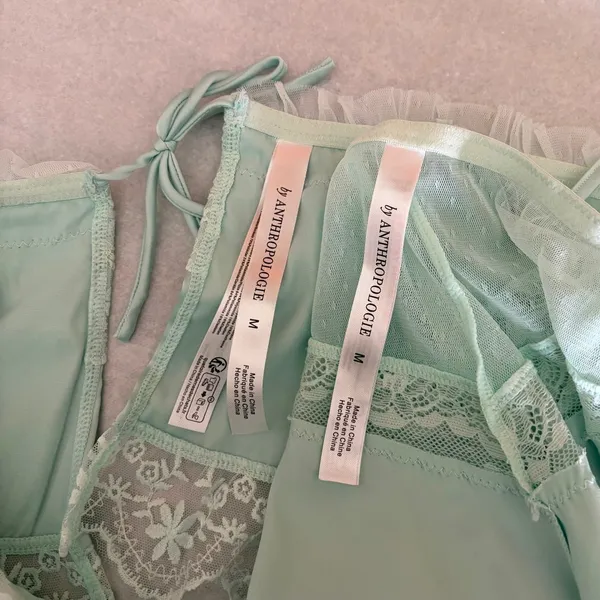 ANTHROPOLOGIE Two Piece Set Crop Lace Ruffle Cami Short Mint Green Lacey Medium - Image 11