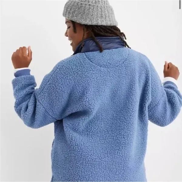 Aerie Dream Sherpa 1/4 Zip Sweatshirt Oversized XS Blue Fleece Comfort Warm - Image 2