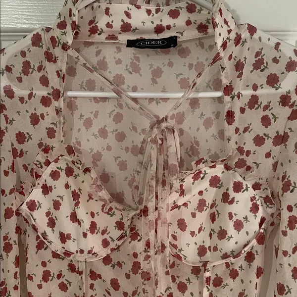 Cider Coquette Floral Sweetheart Mesh Blouse - Image 2