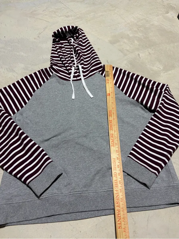 Orvis Gray Hoodie with Burgundy Stripe Sleeves large - Image 5