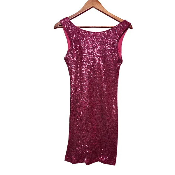 Vintage Crystal Doll Women Medium Ruby Red Sequin Mini‎ Dress Colorful Layered - Image 2