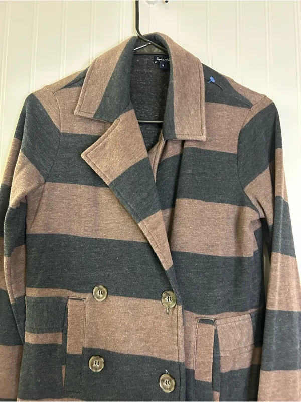 Splendid Black/Brown Stripe Lightweight Terry Knit Peacoat Size Small - Image 5
