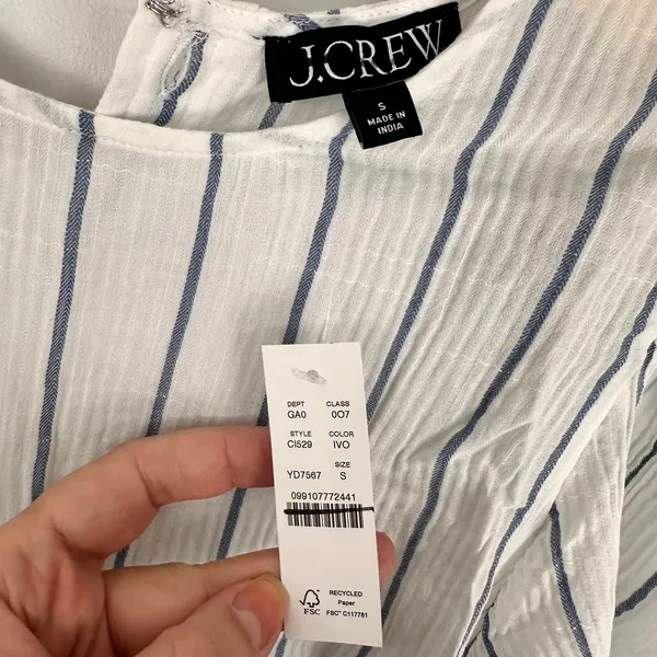 J.CREW Puff Sleeve Top Sheer Gauze Nautical Stripe Small NWT Coastal Prep Vacay - Image 4