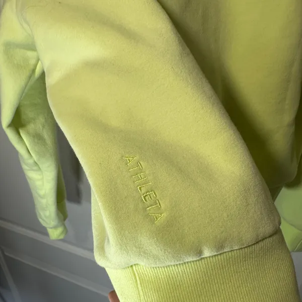 ATHLETA Easy Fleece 1/2 Zip Hoodie Citron Yellow‎ Neon Sweatshirt Womens Small - Image 7