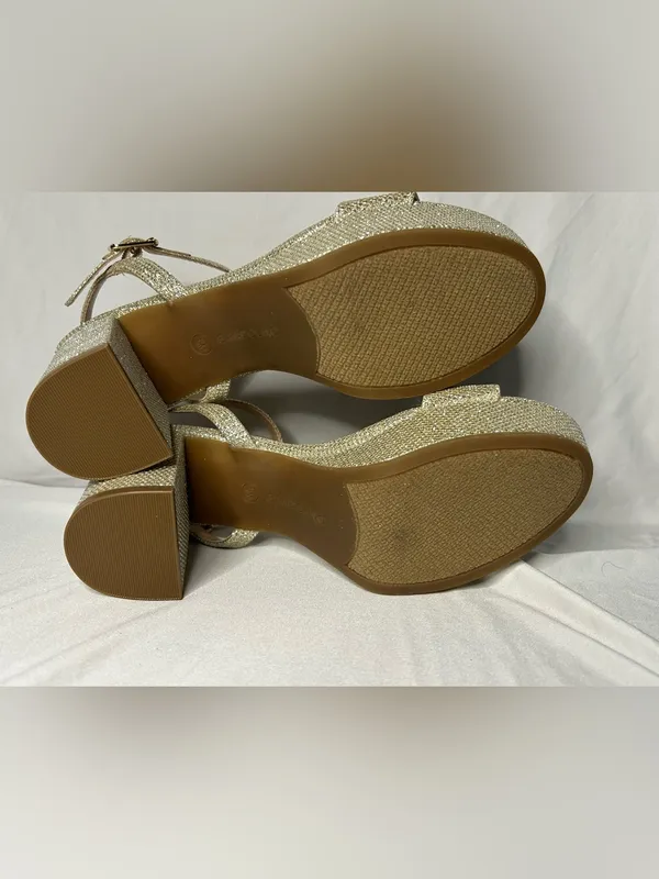 Bandolino Glittery Gold Platform Block Heel Sandal 6 - Image 7