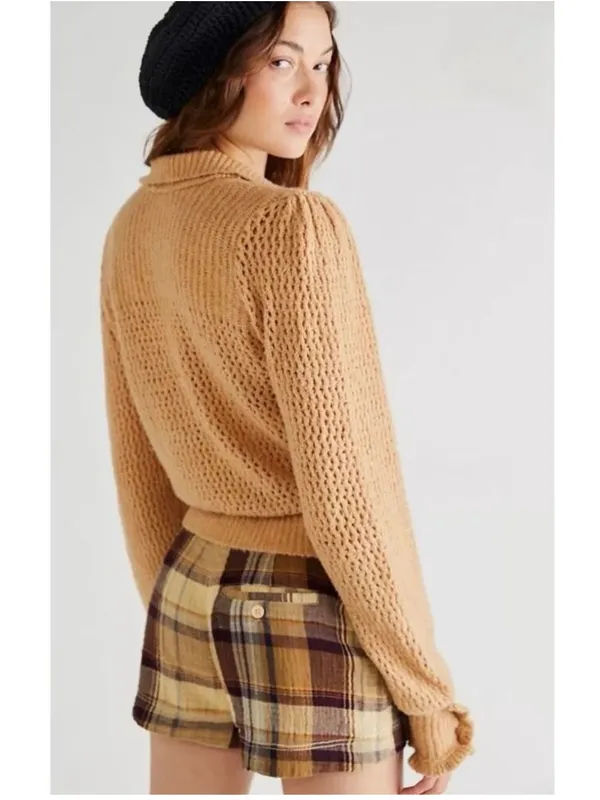 Free People Care FP Snowdrift Pullover Sweater in Camel Heather - Image 2