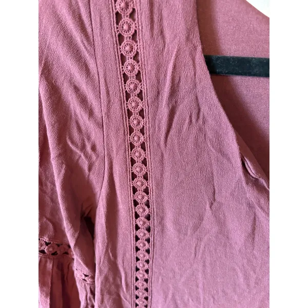 Altar'd State Womens XS Purple Crochet Lace Trim Long Sleeve V-Neck Mini Dress - Image 2