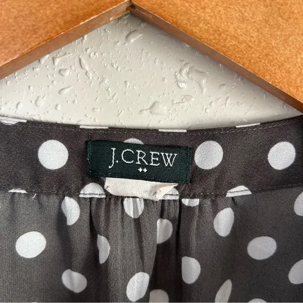 J. Crew Grey White Polka Dot Long Sleeve Blouse Preppy Office Small Medium - Image 2