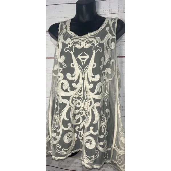 Express Sheer Embroidered Tank Women’s Large - Image 2
