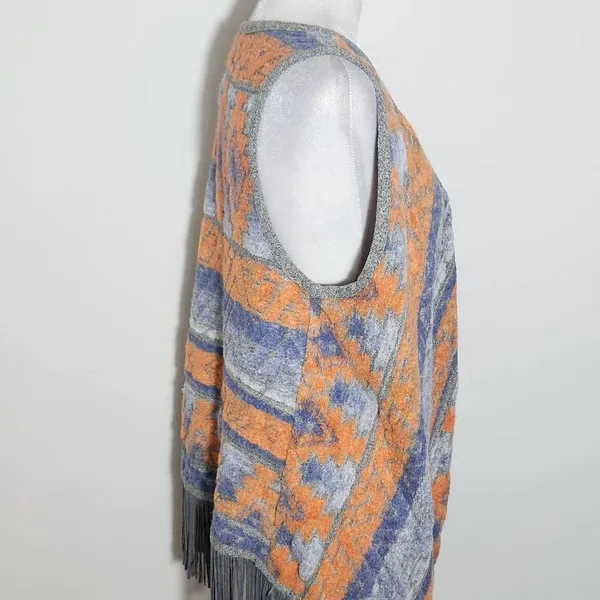 INC International Concepts Gray and Orange Aztec Vest with Fringe Size Medium - Image 5