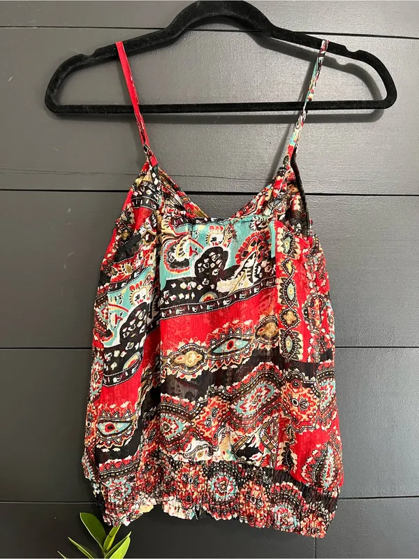 WET SEAL Boho Festival Print Smocked Waist Cami Tank Top Women’s Sz S EUC - Image 4