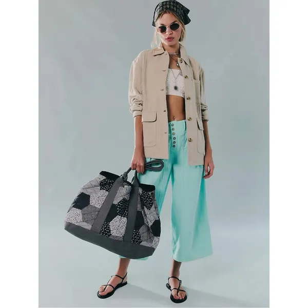 Free People Bohemian LagenLook Lucy Linen Chore Coat Neutral Natural Large - Image 2