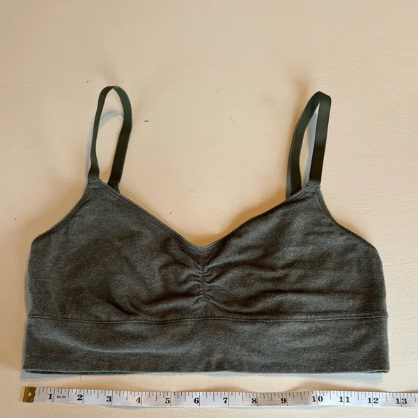 Aerie Medium Cotton Blend Green Sports Bra Runched Front - Image 3