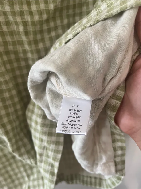 Sage Green White Gingham Puff Sleeve Mini Dress Large Cottagecore Western Farm - Image 5