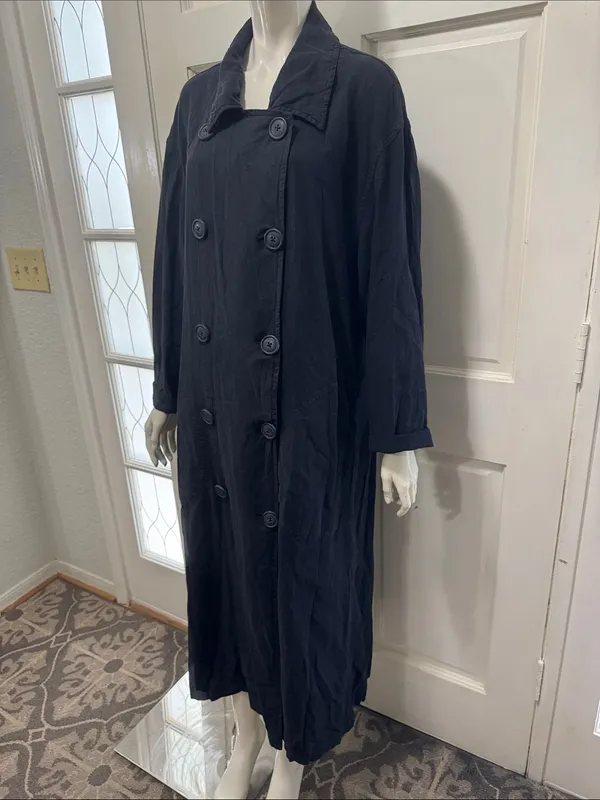 Free People Sweet Melody Trench Coat Black Lightweight Slouchy Linen Blend S-M - Image 8