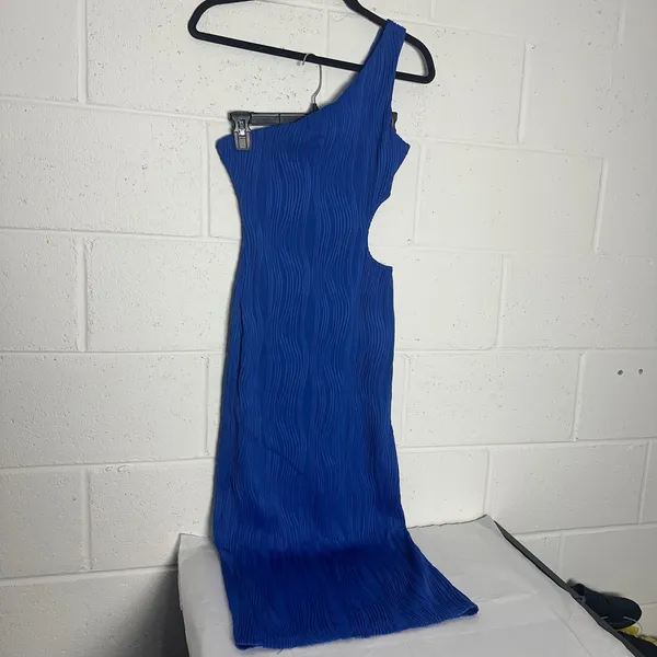 Hello Molly Royal Blue One Shoulder Cutout Textured Midi Dress Womens Size 6 M - Image 2