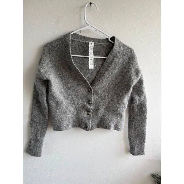 Lululemon Alpaca Wool Blend Cropped Cardigan Sweater Grey XS LW3HQWS - Image 2