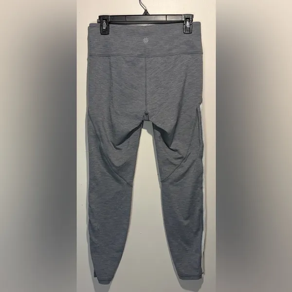 Athleta High Rise Chaturanga Leggings Heathered Grey White Side Stripe Size M - Image 3