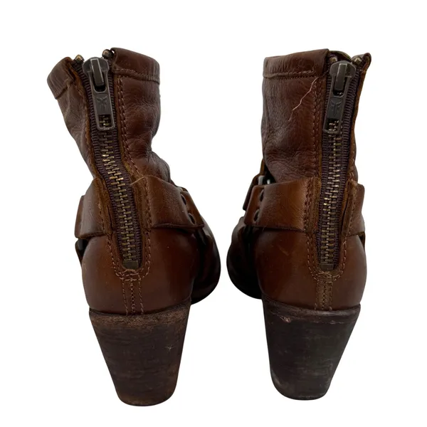 Frye Tabitha Phillip Harness Brown Leather Ankle Boots Back Zip 7 B Western Boho - Image 4