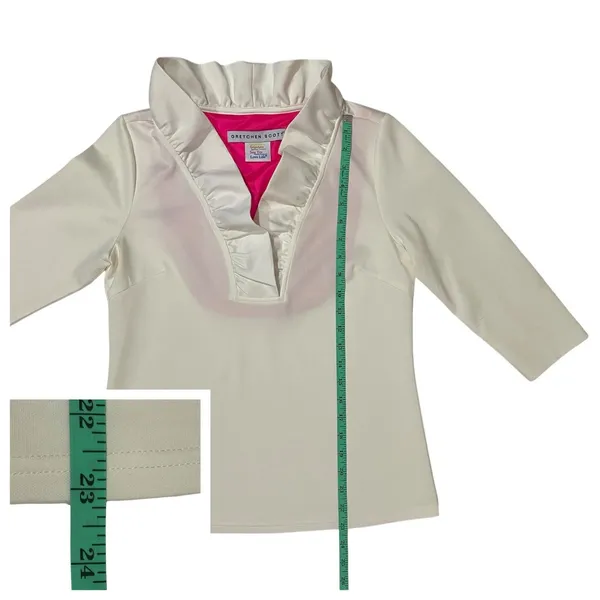 Gretchen Scott Jersey Ruffle Neck 3/4 Sleeve Top - White - Small - Image 6