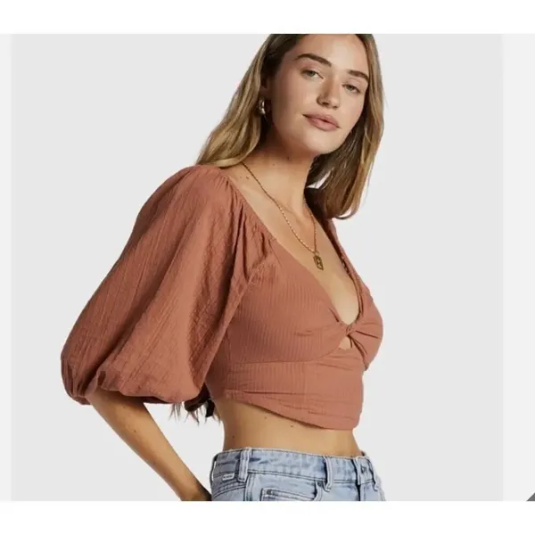 Billabong Womens Juniors' Cotton Del Sole Twist-Front Top crop top size M - Image 3
