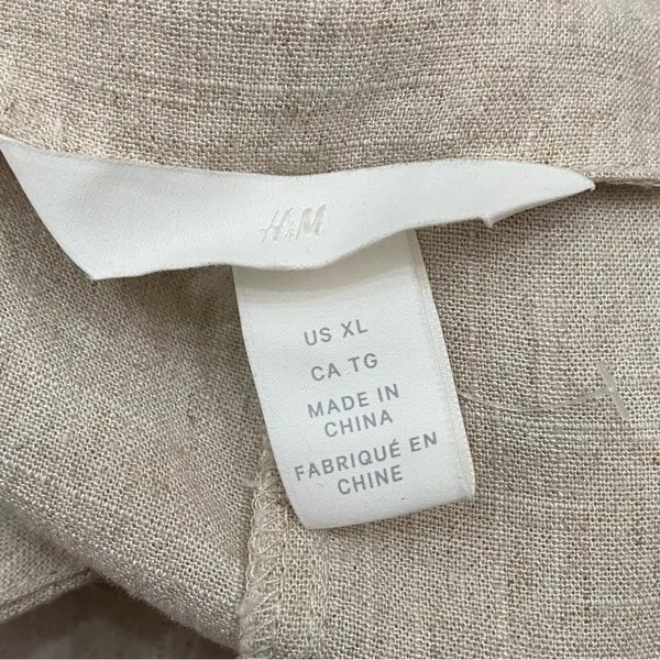 H&M Beige Linen Blend V Neck Button Front Jumpsuit Romper Size XL - Image 13