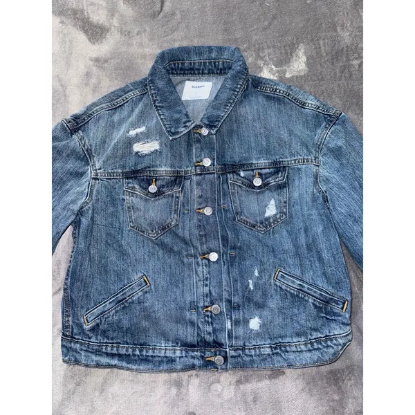 Old Navy‎ Denim Jacket Womens Boyfriend Distressed Blue Size Large - Image 2