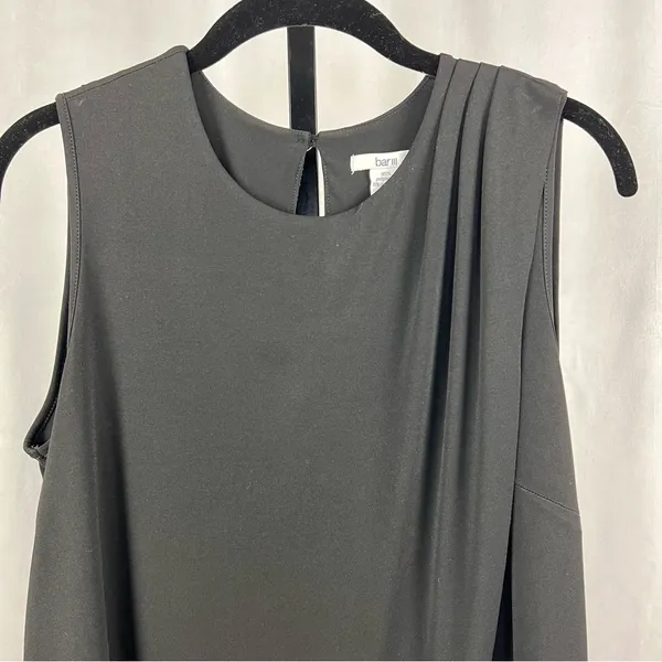 bar III Dress Womens Medium Black Drapey Sleeveless Keyhole Button Cocktail Midi - Image 3
