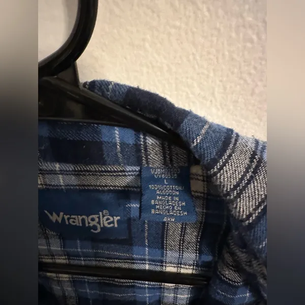 Wrangler Womens Long Sleeve Western Blue Plaid Pearl Snap Shirt Large - Image 3