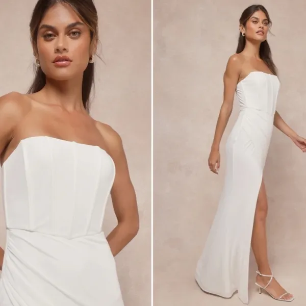 LULU's Wedding Bridal Elegant Sexy Corset Bustier Sophisticated Maxi Gown - Image 2