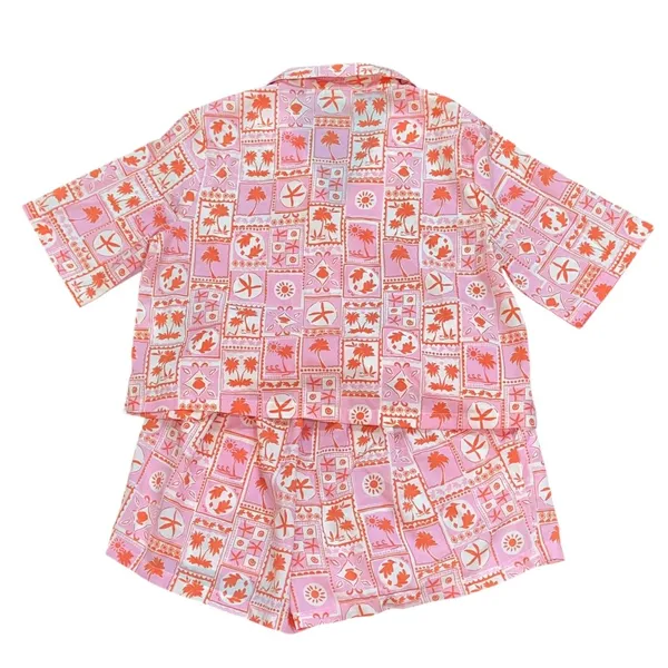 Sigrid‎ Olsen Sleepwear Pajamas Set Small Pink Orange Beach Shorts Collar Button - Image 5