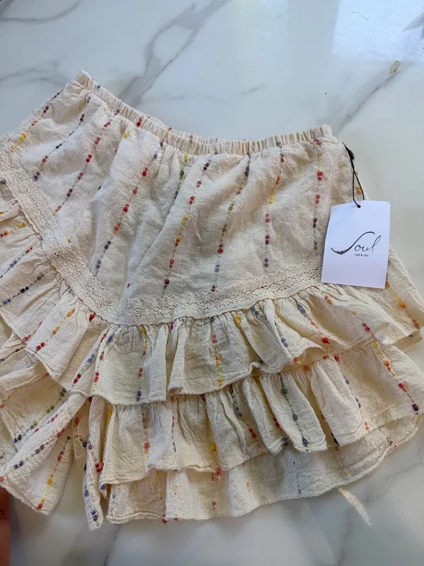 Soleil Ivory Ruffle Tiered Skort with Multicolor Dot Stripes Pink - Image 2
