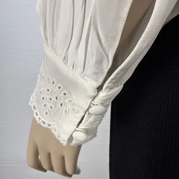 & Other Stories High Neck‎ Long Puff Sleeve Blouse Size 6 Soft White Victorian - Image 4