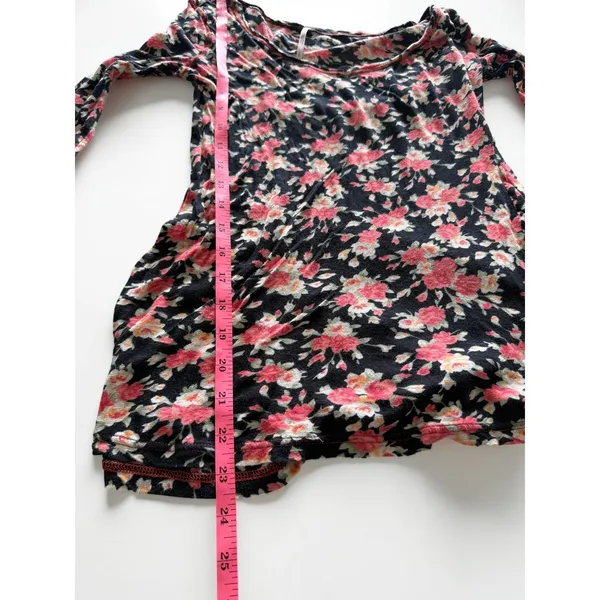 Free People Floral Scoop Neck Long Sleeve Top Black Pink Cotton Small - Image 6
