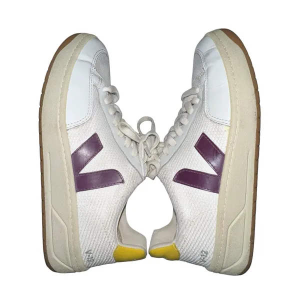 Veja V12 Leather Tennis Shoes Women Size 8‎ Sneakers Purple V Low Top Athletic - Image 5