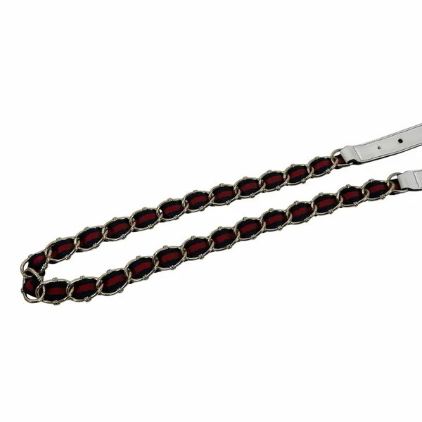 Gucci White Leather Gold Chain Web Belt Women Size 85/34 - Image 7