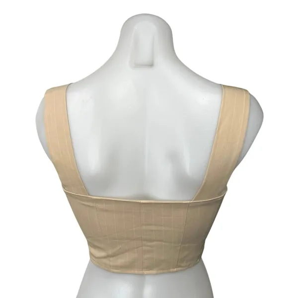 Tiger Mist Beige Tan Sleeveless Square Neck Pinstriped Crop Tank Top Size XS - Image 2