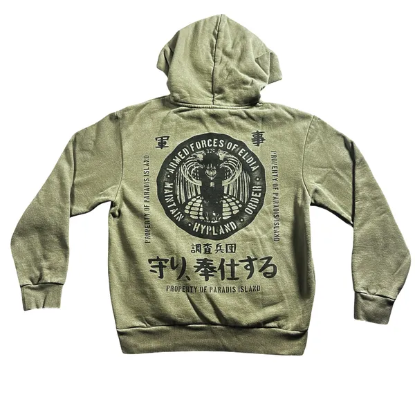 HYPLAND Attack on Titan Army Green Graphic Hoodie Size Small - Image 2