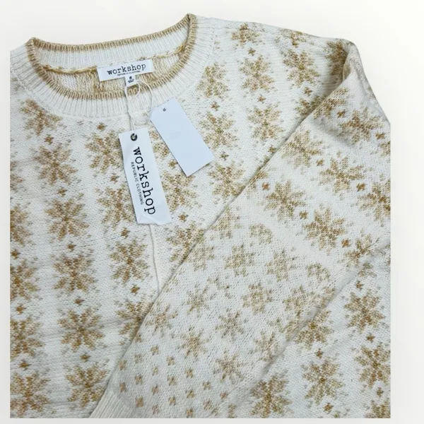 Workshop Republic Clothing Womens Sweater Size S Fair Isle Cream Gold Cozy - Image 2