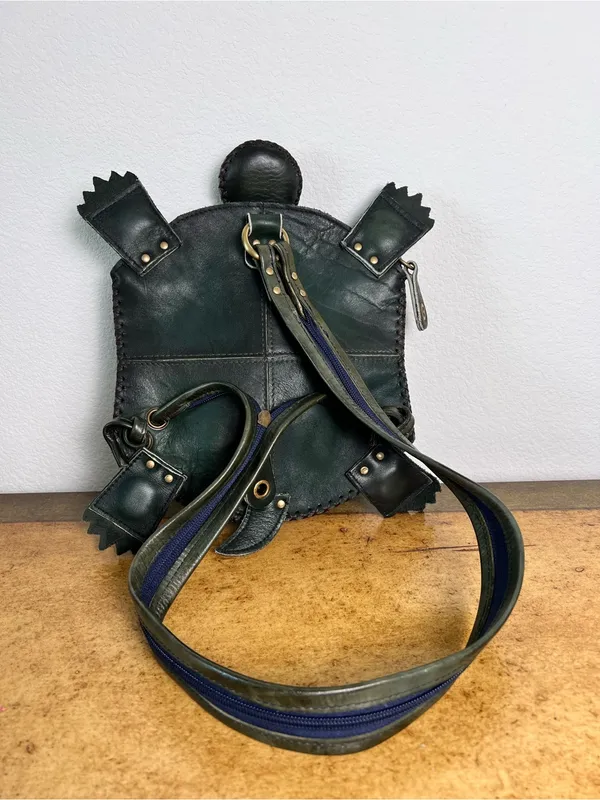 Handmade‎ Green Turtle Leather Backpack Shoulder Bag OOAK Artisan Purse Unique - Image 4