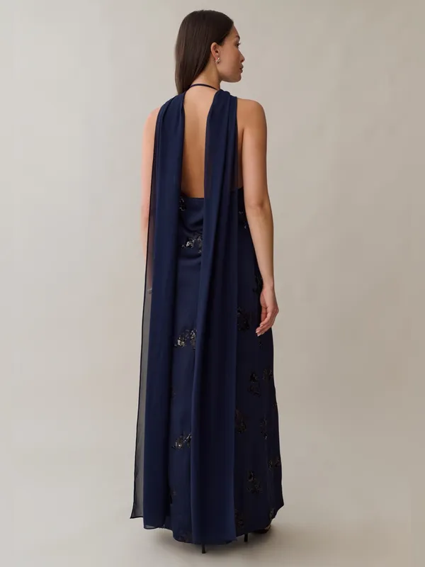 NWT Few Moda Alessia Maxi Dress size Large L midnight sapphire blue sequin o.p.t - Image 3