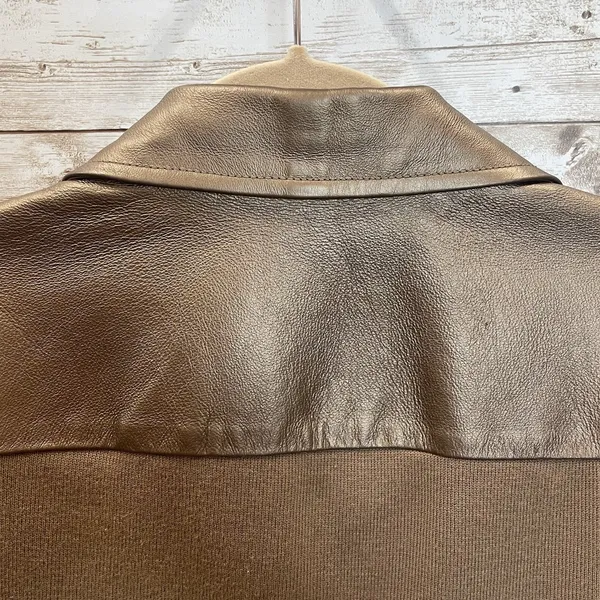Vintage Peter Nygard Womens L Jacket Bronze Studded Leather & Knit‎ Back Sleeves - Image 11