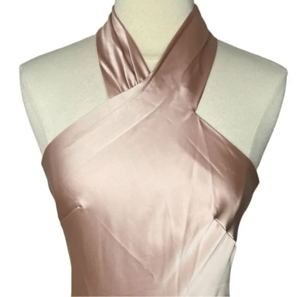 LOVELY Imogen Draped Twist Halter Tie-Back Trumpet Gown in Toasted‎ Sugar, XS - Image 2