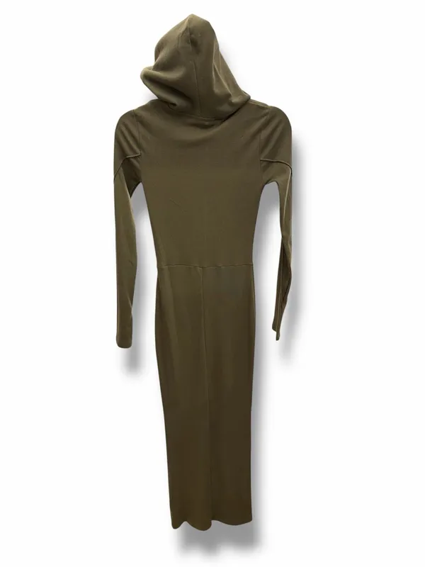 No Vacancy Kira Olive Green‎ Ribbed Hooded Lace-Up Maxi Dress - Image 2
